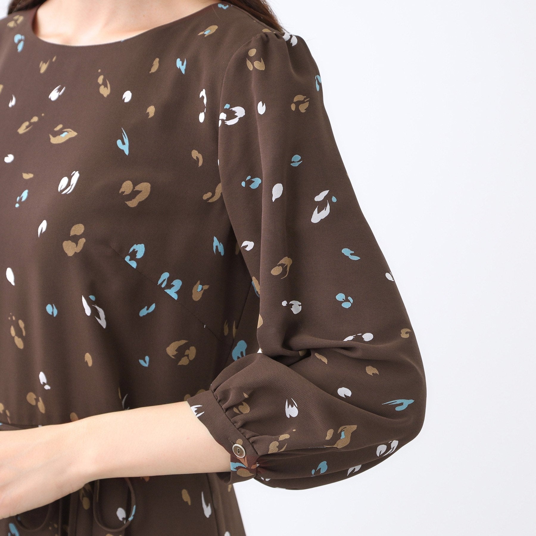 リフレクト Reflect 【ウエストリボン付き】フレアプリントワンピース (ネイビー(194)) ネイビー(194)