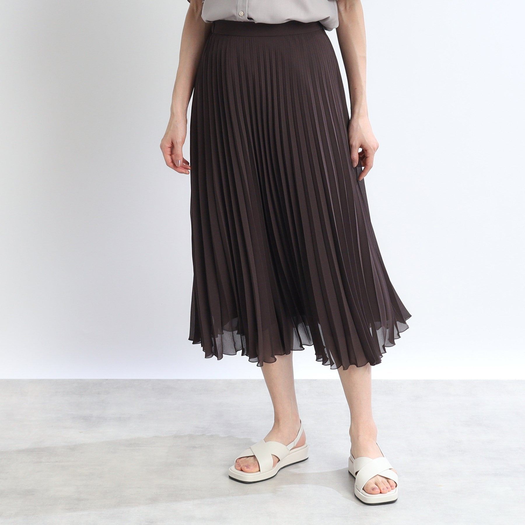 リフレクト Reflect 【WEB限定カラーあり/手洗い可能】涼しげドライタッチプリーツスカート,ブラウン(044)