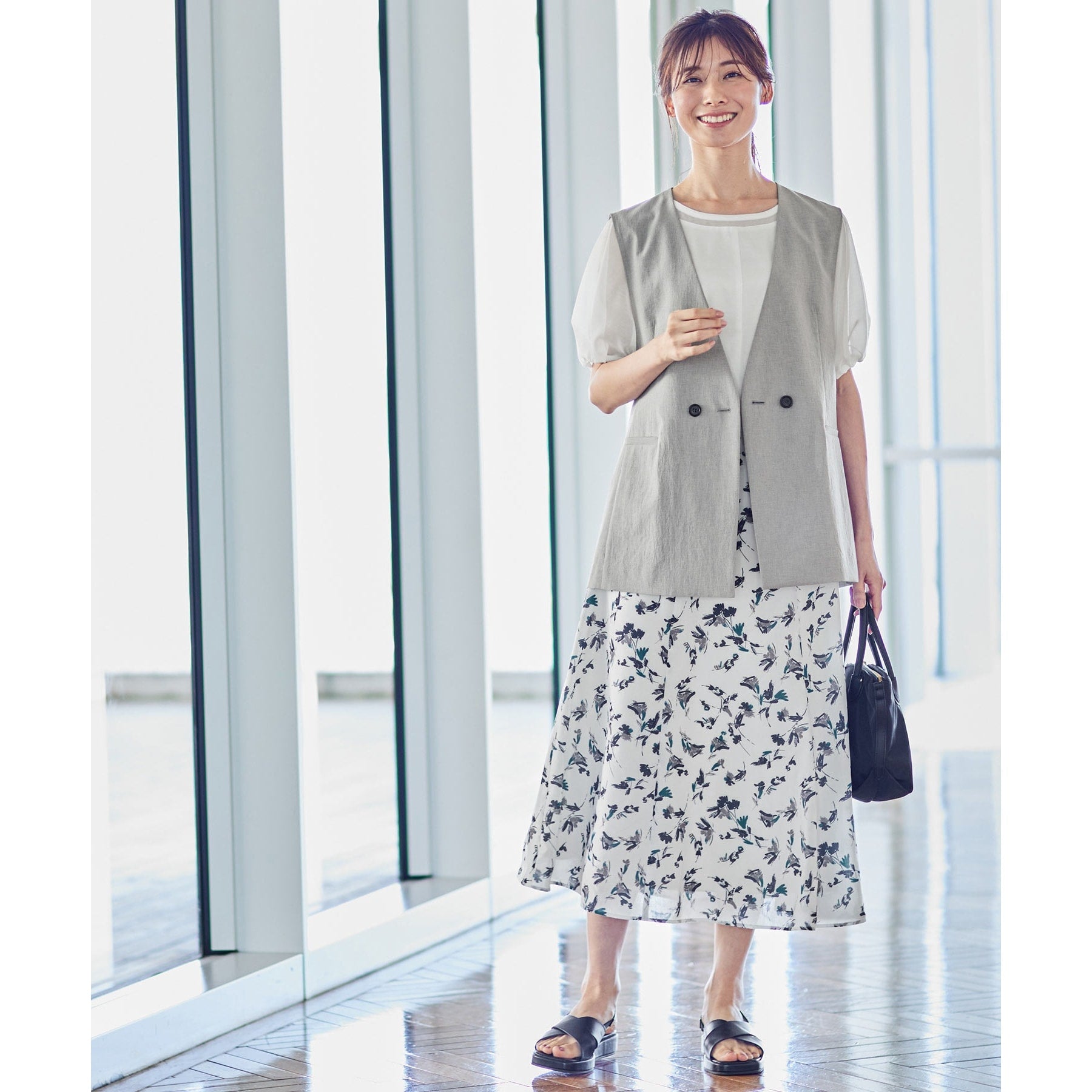 リフレクト Reflect 【マシンウォッシュ可】フラワー柄フレアスカート (オフホワイト(103)) オフホワイト(103)