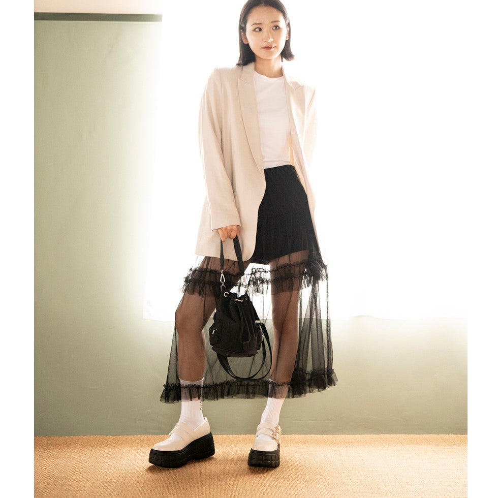 アールアンドイー R&E 【R&E】ビジューバックルストラップ厚底シューズ (アイボリー) アイボリー