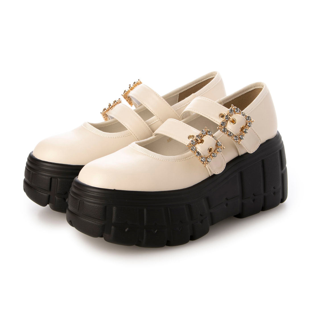 アールアンドイー R&E 【R&E】ビジューバックルストラップ厚底シューズ (アイボリー) アイボリー