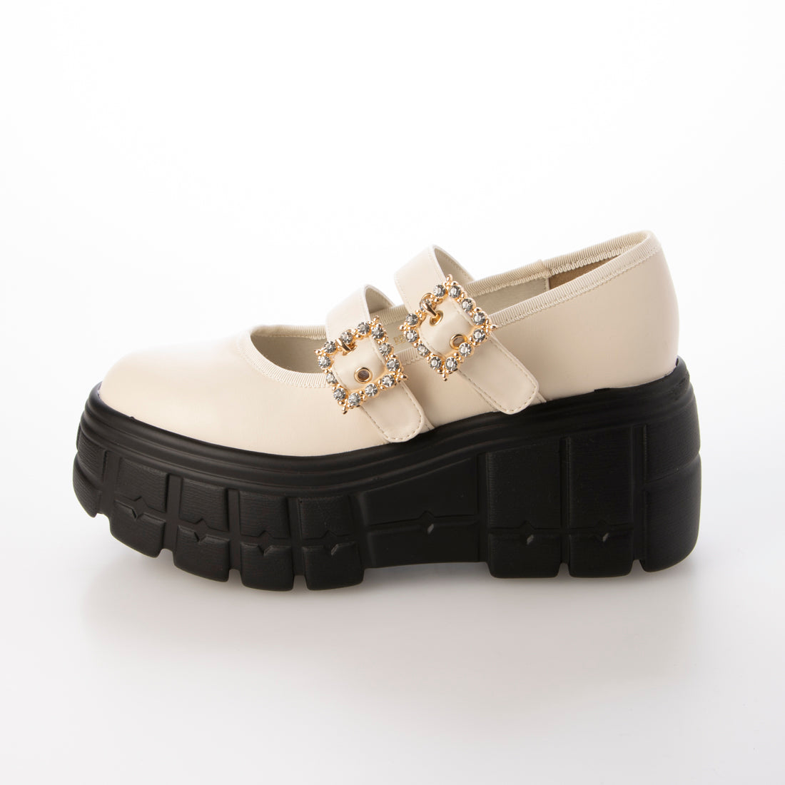 アールアンドイー R&E 【R&E】ビジューバックルストラップ厚底シューズ (アイボリー) アイボリー