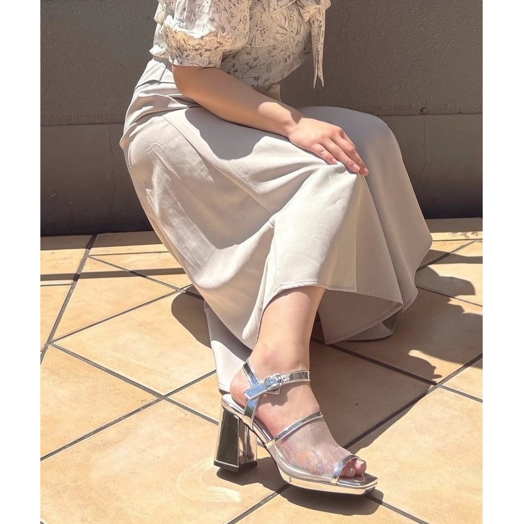 アールアンドイー R&E 【25SS新作】【R&E】チュールカバーストラップスクエアトゥサンダル (シルバー) シルバー