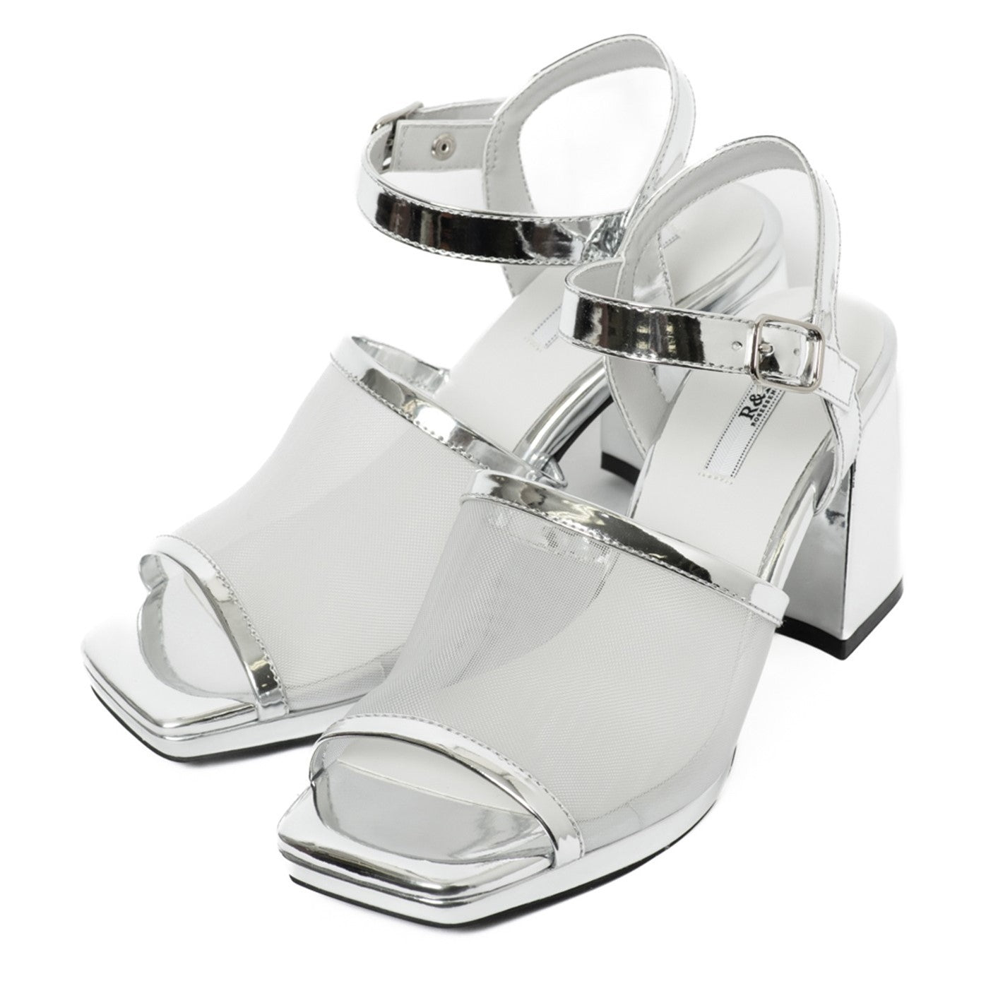 アールアンドイー R&E 【25SS新作】【R&E】チュールカバーストラップスクエアトゥサンダル (シルバー) シルバー