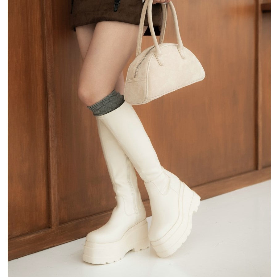 アールアンドイー R&E 【2025AW新作】【R&E】トリプルソール厚底ストレッチロングブーツ (アイボリー) アイボリー