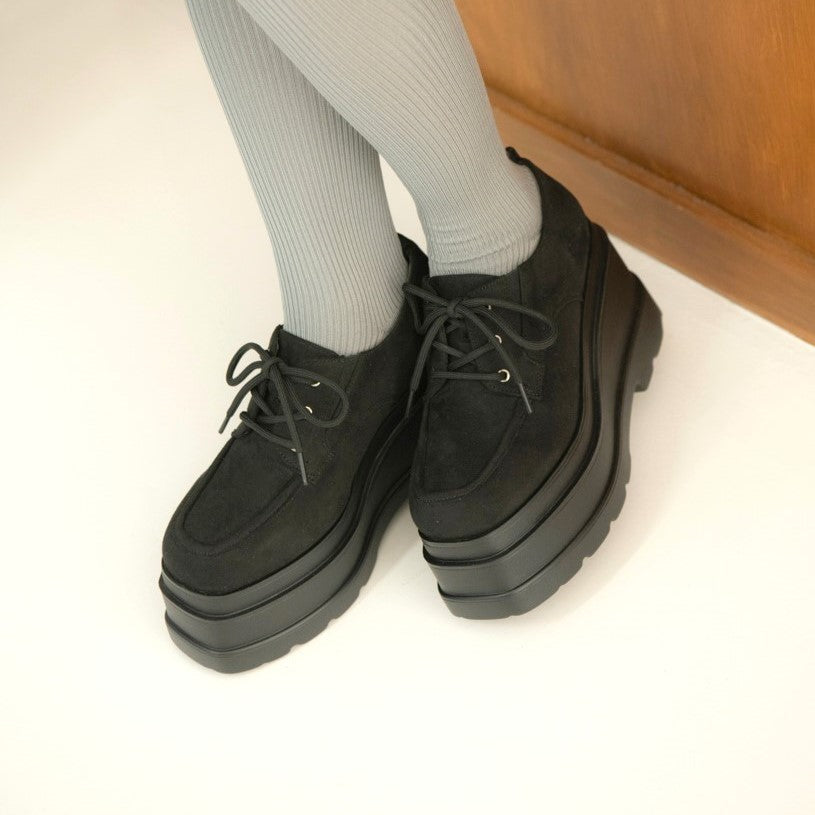 アールアンドイー R&E 【2025AW新作】【R&E】<2way>トリプルソール厚底レースアップシューズ (ブラックスエード) ブラックスエード