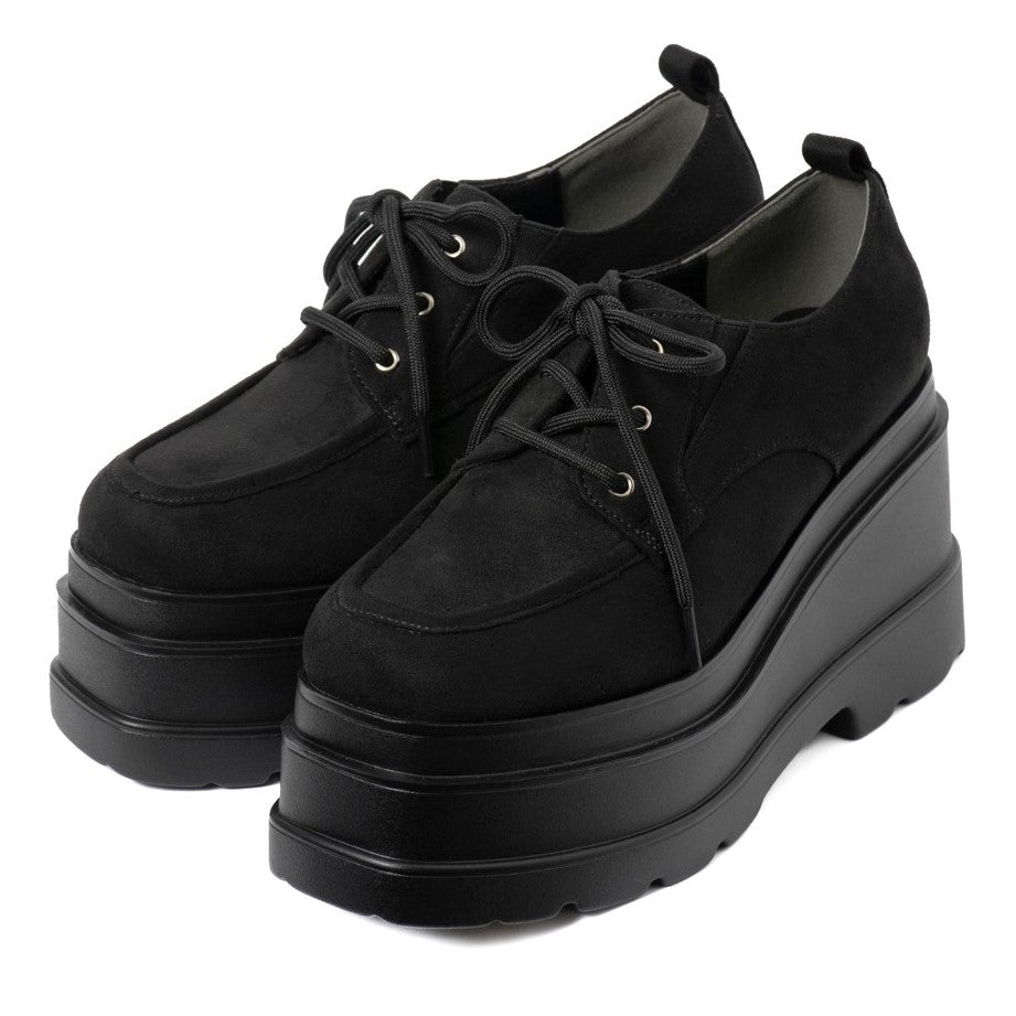 アールアンドイー R&E 【2025AW新作】【R&E】<2way>トリプルソール厚底レースアップシューズ (ブラックスエード) ブラックスエード