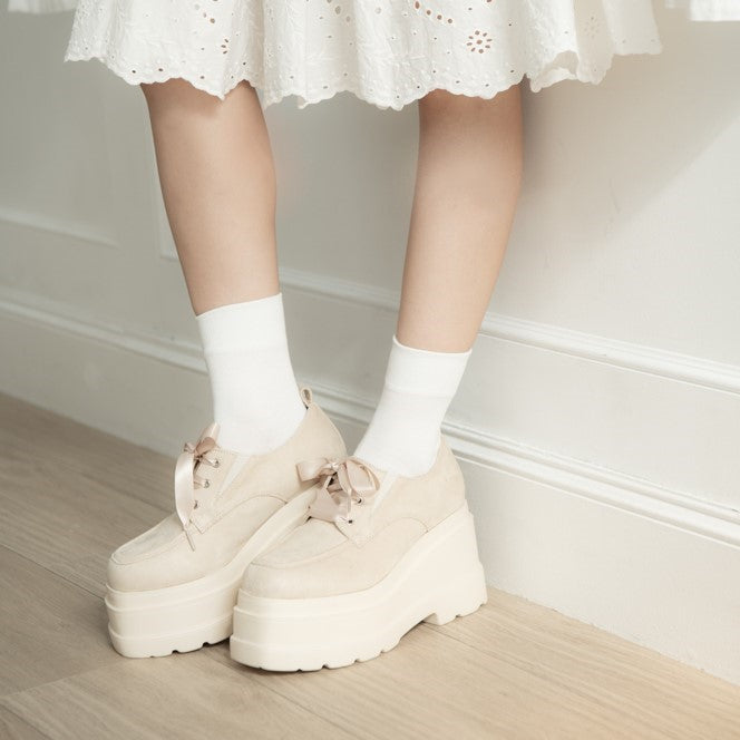 アールアンドイー R&E 【2025AW新作】【R&E】<2way>トリプルソール厚底レースアップシューズ (アイボリースエード) アイボリースエード