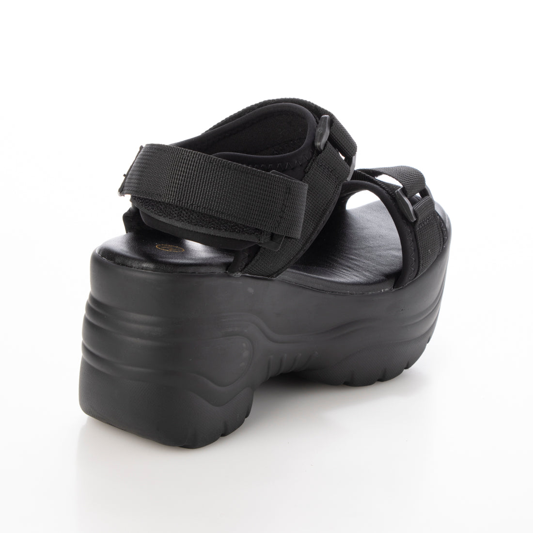 アールアンドイー R&E ベルクロベルテッド厚底スポーツサンダル (ブラック) ブラック