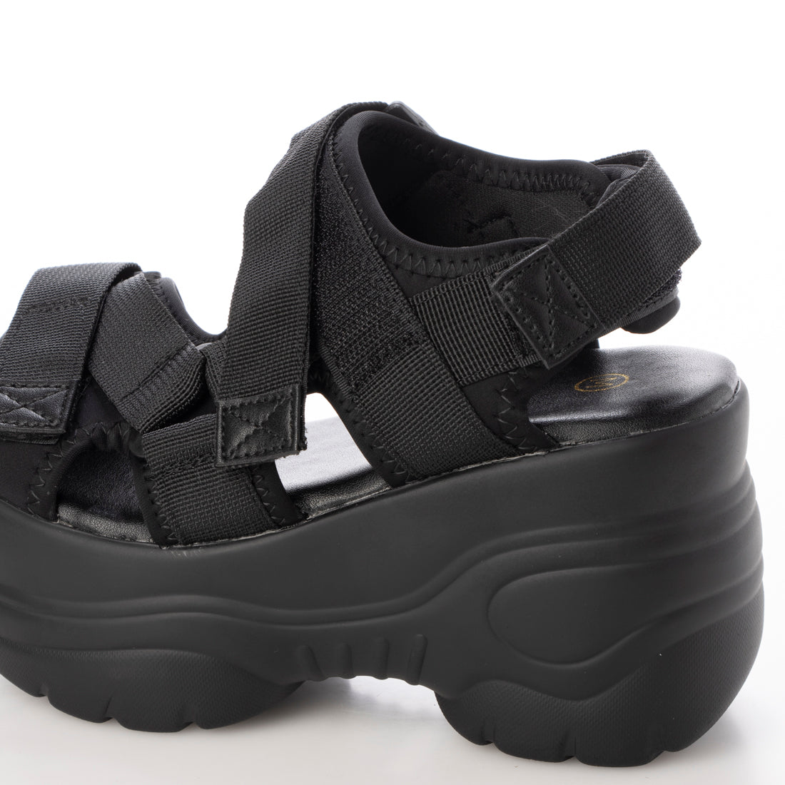 アールアンドイー R&E ベルクロベルテッド厚底スポーツサンダル (ブラック) ブラック