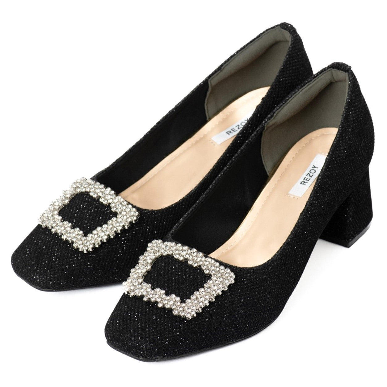 リゾイ REZOY 【2025AW新作】【REZOY】ビジューバックルスクエアトゥパンプス (ブラック) ブラック