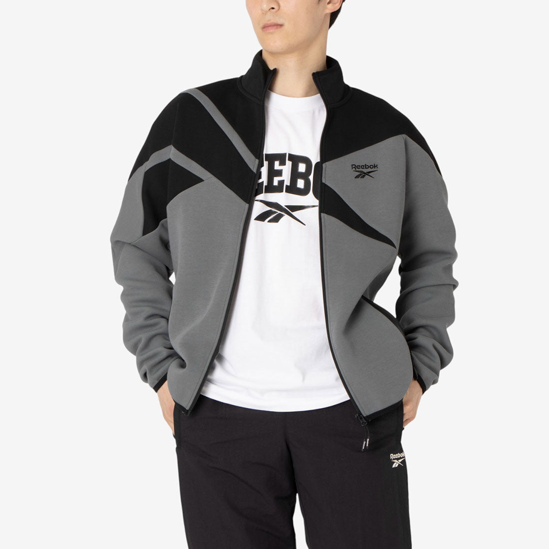 ビッグベクター ジャケット / CONTRAST PANEL FUNNELNECK JACKET (グレー) グレー