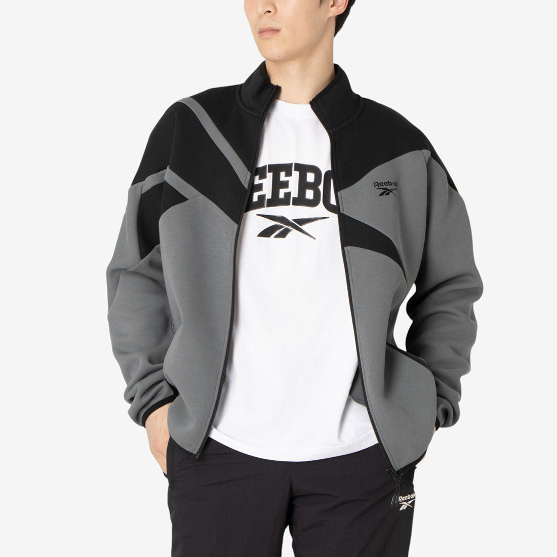 ビッグベクター ジャケット / CONTRAST PANEL FUNNELNECK JACKET (グレー) グレー