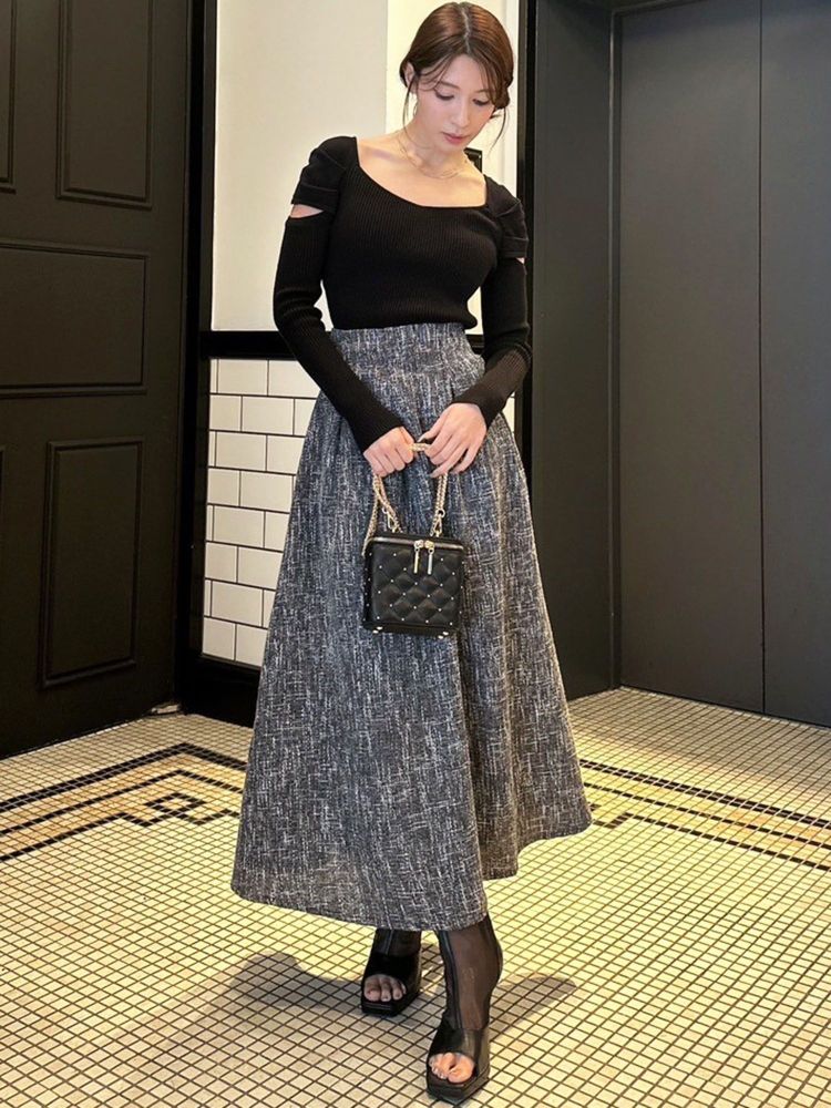 リゼクシー RESEXXY ウエストタックツイードスカート (ブルー) ブルー