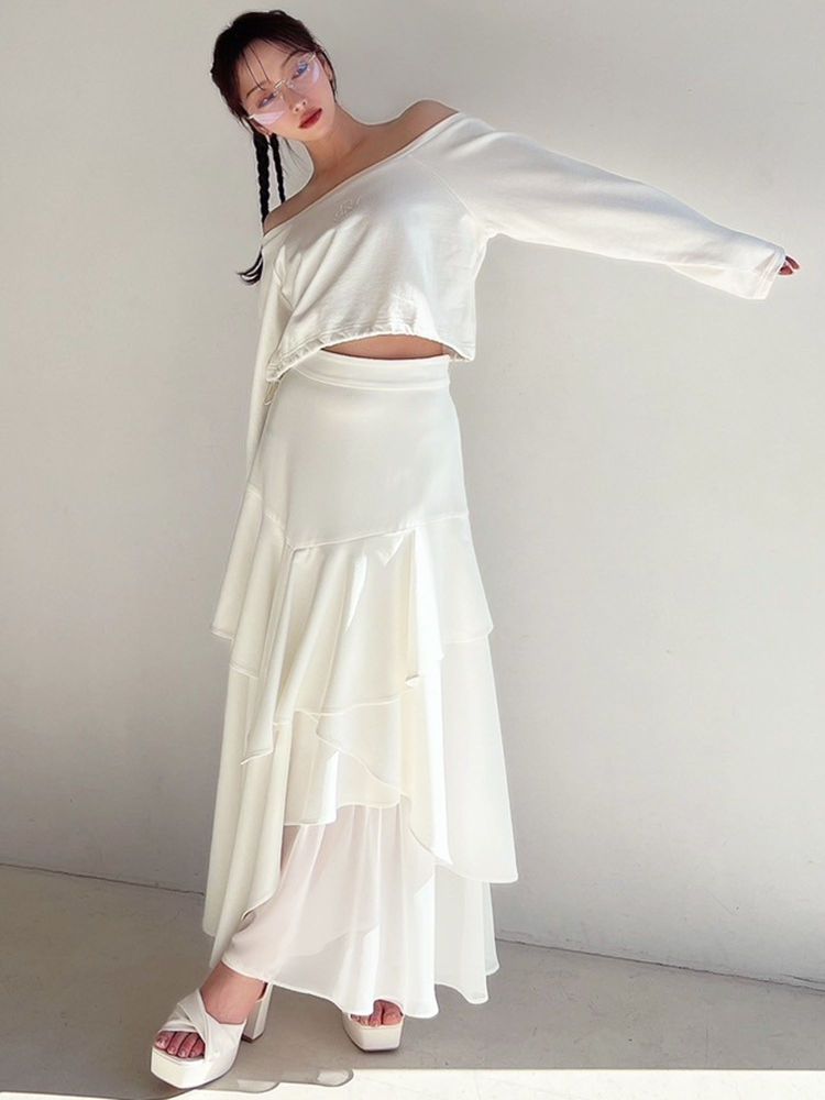 リゼクシー RESEXXY ラッフルプリーツフレアスカート (ブルー) ブルー