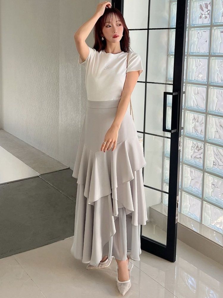 リゼクシー RESEXXY ラッフルプリーツフレアスカート (ブルー) ブルー