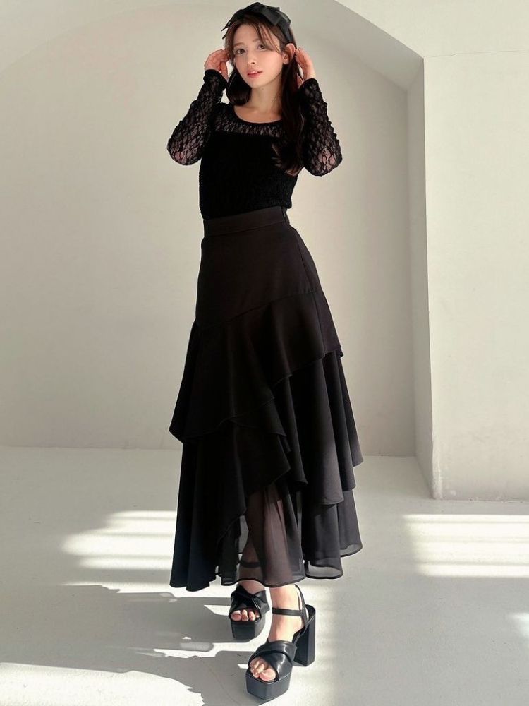 リゼクシー RESEXXY ラッフルプリーツフレアスカート (ブルー) ブルー