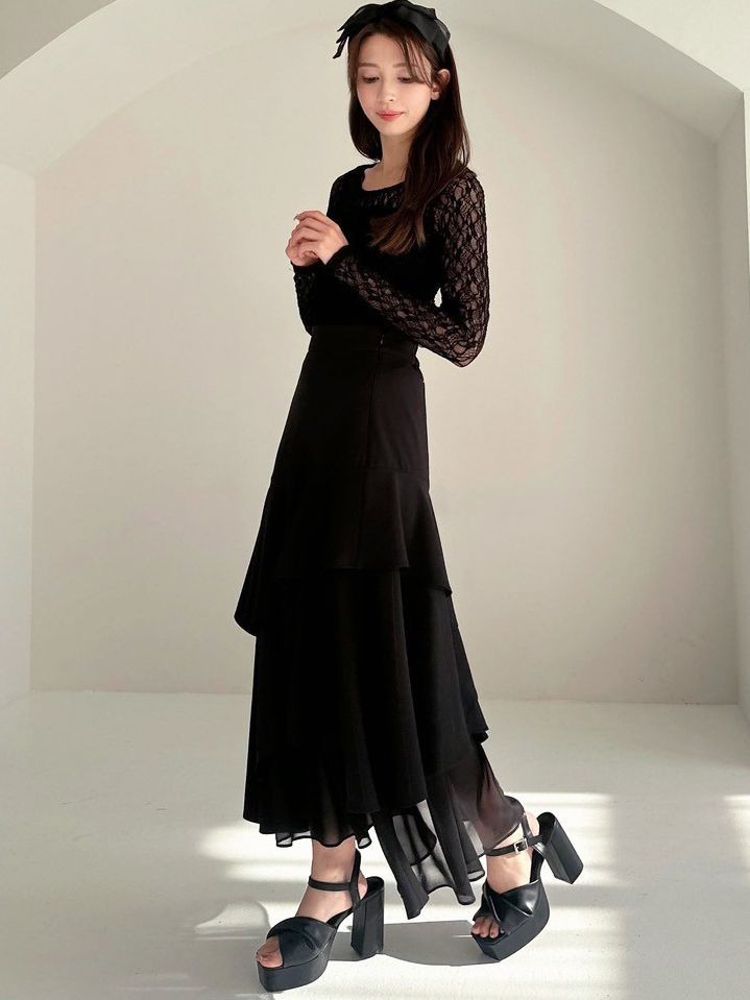 リゼクシー RESEXXY ラッフルプリーツフレアスカート (ブルー) ブルー