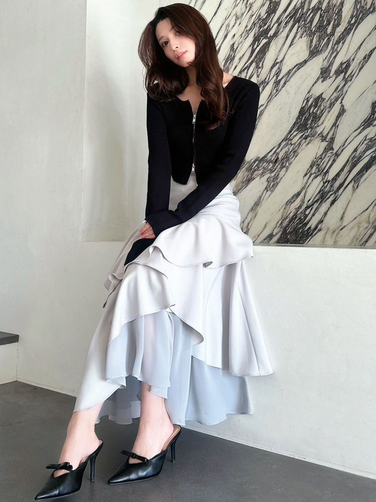 リゼクシー RESEXXY ラッフルプリーツフレアスカート (ブルー) ブルー