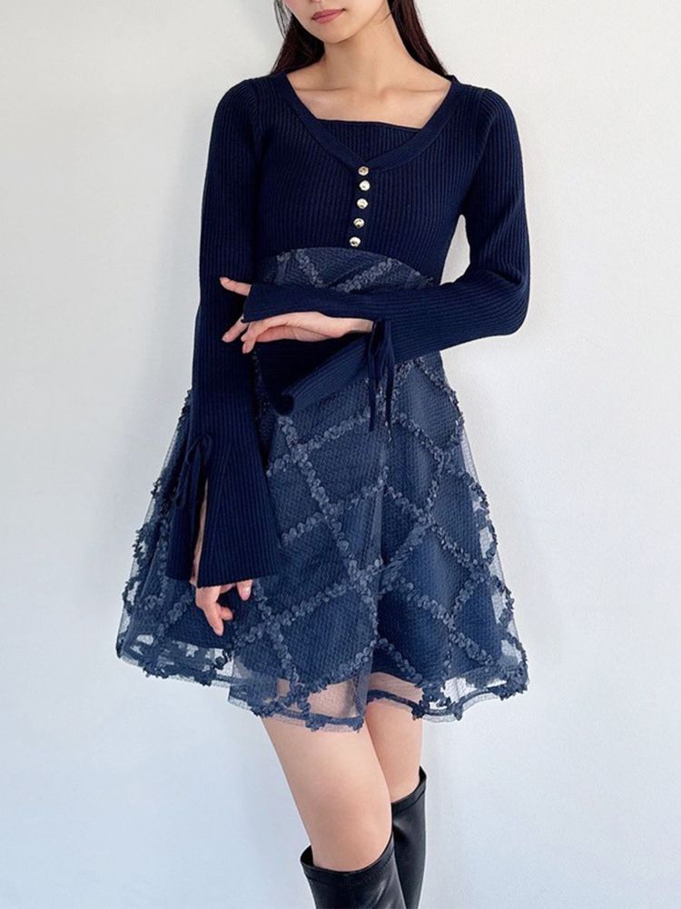 リゼクシー RESEXXY ドッキングフレアミニニットワンピース (ネイビー) ネイビー