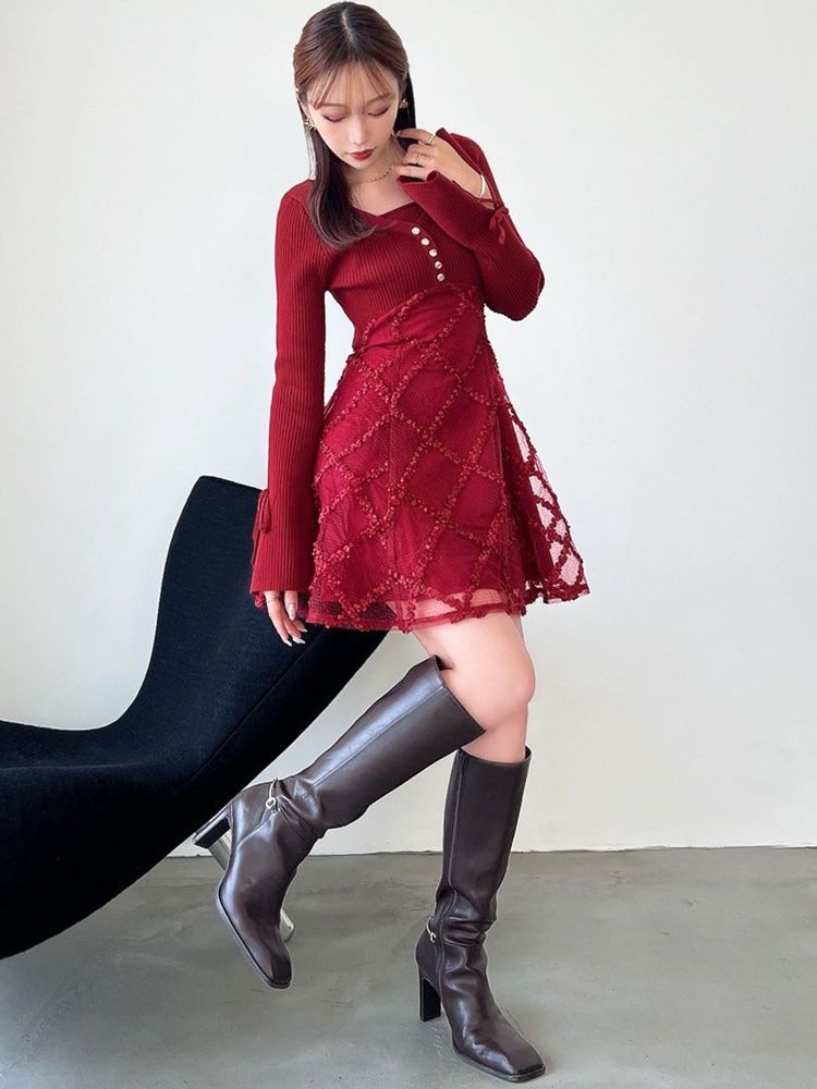 リゼクシー RESEXXY ドッキングフレアミニニットワンピース (ネイビー) ネイビー