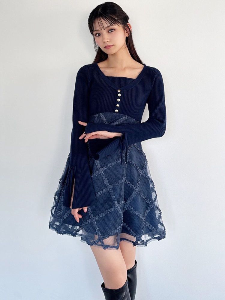 リゼクシー RESEXXY ドッキングフレアミニニットワンピース (ネイビー) ネイビー