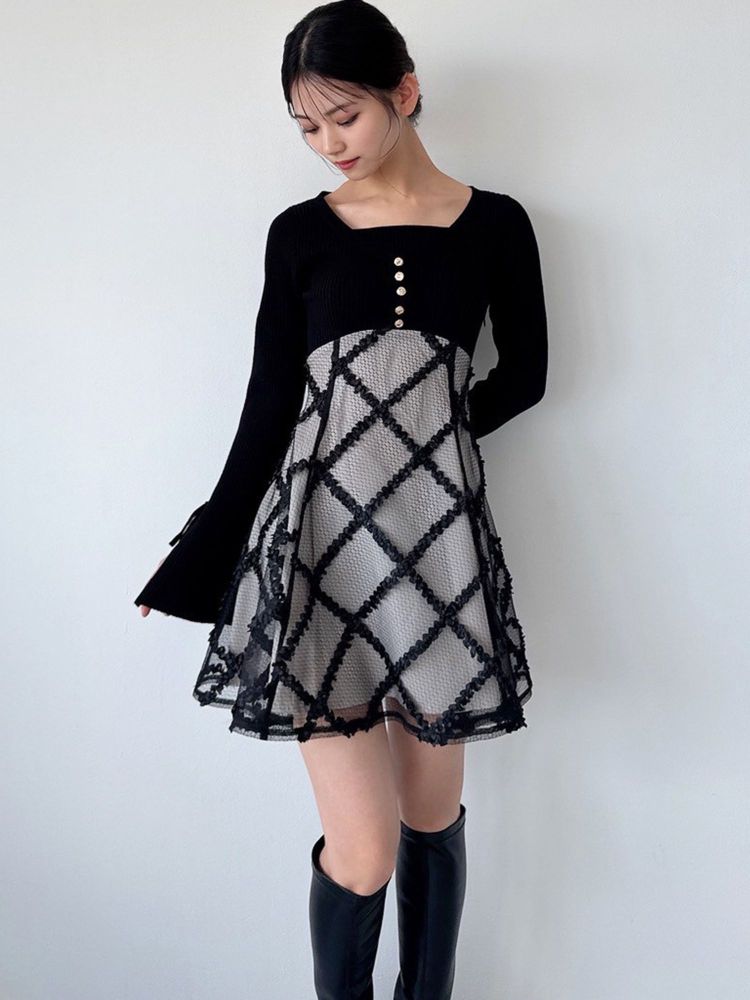 リゼクシー RESEXXY ドッキングフレアミニニットワンピース (ネイビー) ネイビー