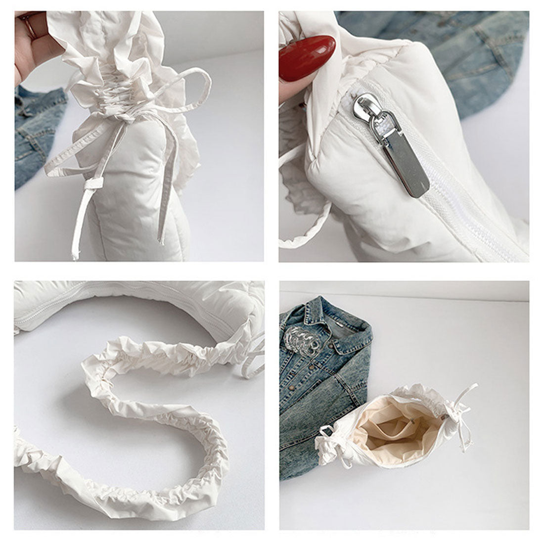 リアルスタイル REAL STYLE 肩背包 手提包 女士 垫子 半月型 輕便 輕量 小巧 迷你 可愛 時尚 可愛 褶邊 韓國