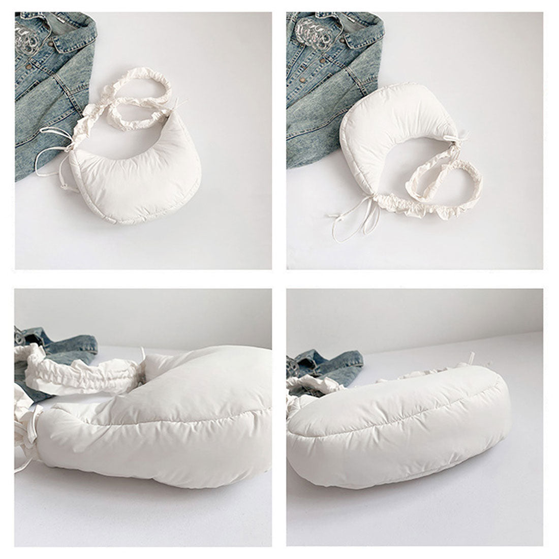 リアルスタイル REAL STYLE 肩背包 手提包 女士 垫子 半月型 輕便 輕量 小巧 迷你 可愛 時尚 可愛 褶邊 韓國