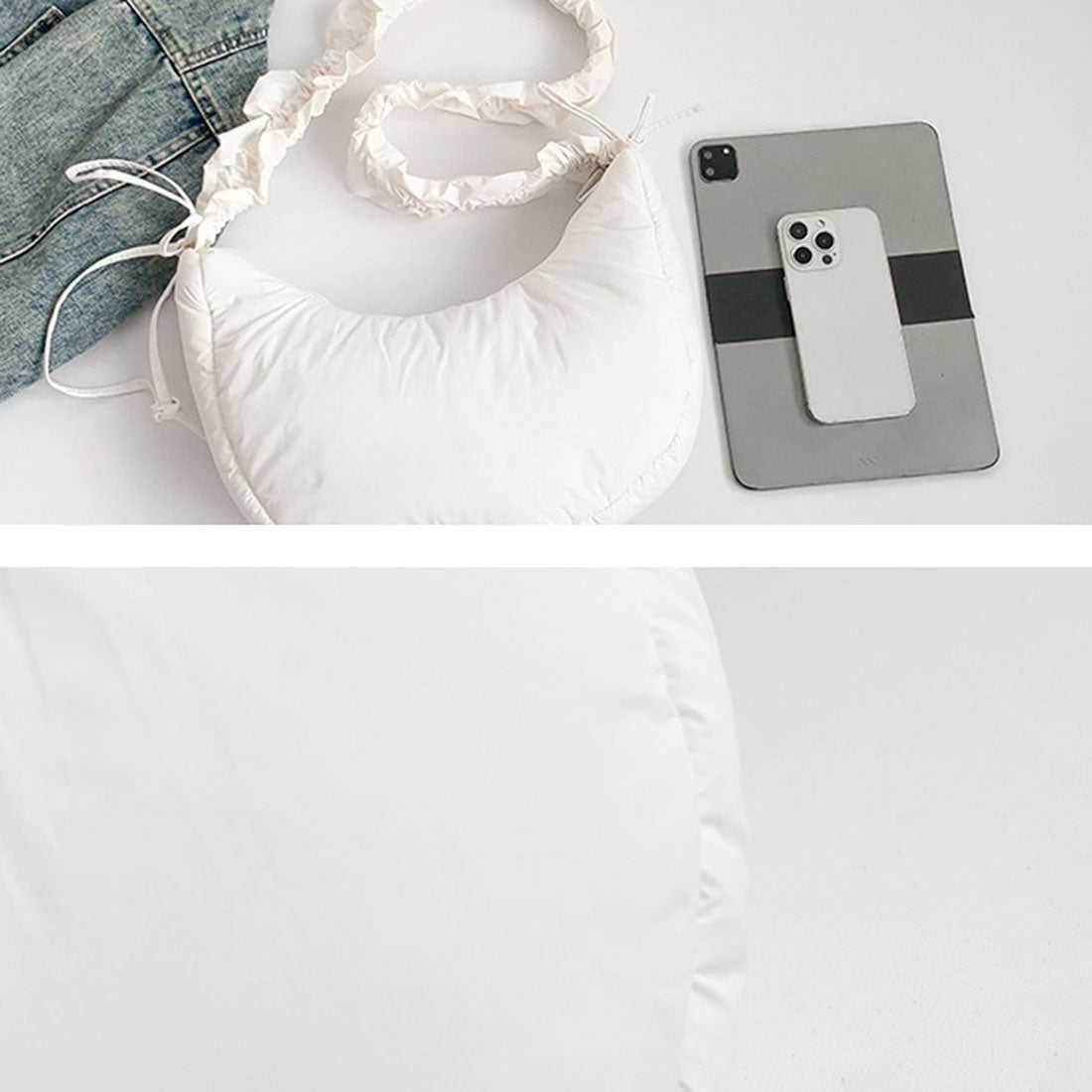 リアルスタイル REAL STYLE 肩背包 手提包 女士 垫子 半月型 輕便 輕量 小巧 迷你 可愛 時尚 可愛 褶邊 韓國