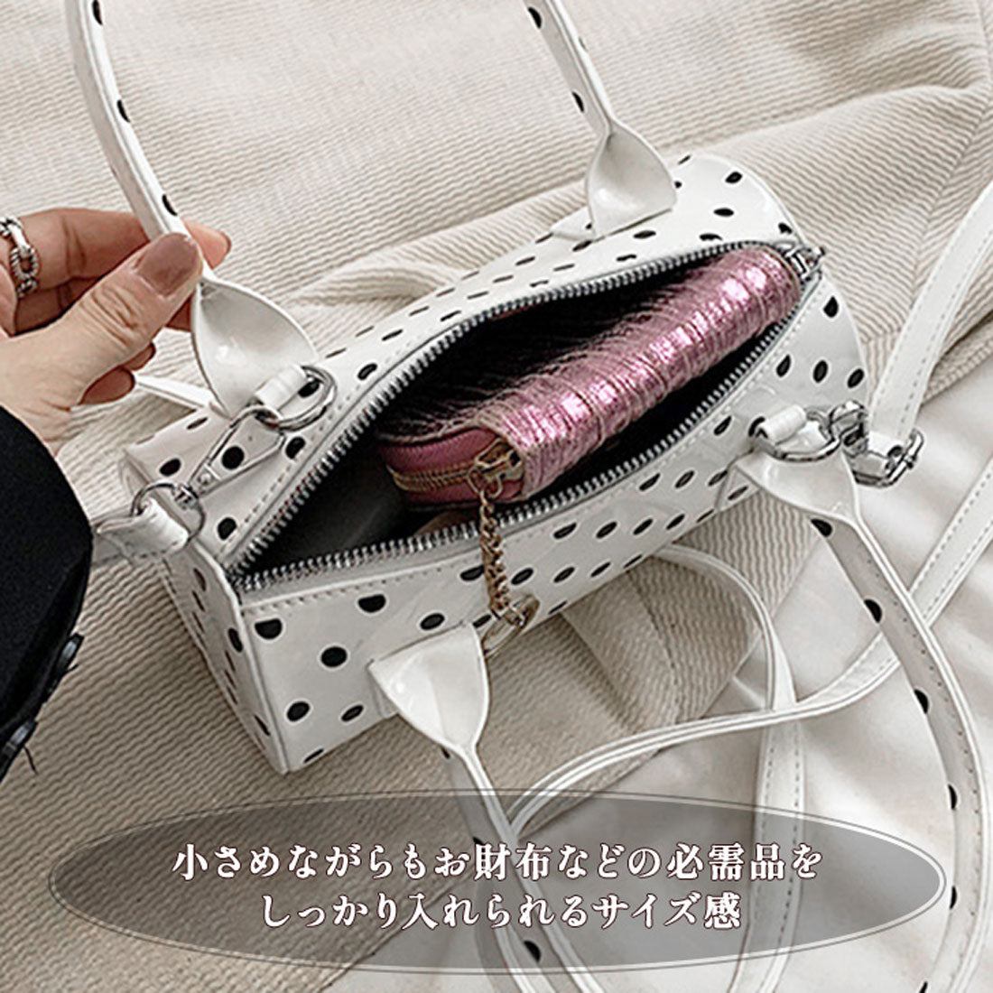 リアルスタイル REAL STYLE ショルダーバッグ ハンドバッグ レディース 軽い 革 フェイクレザー ミニ ボストン ポーチ 小さめ 2way 斜めがけ おしゃれ ドット シリンダーバッグ (ブラック) ブラック