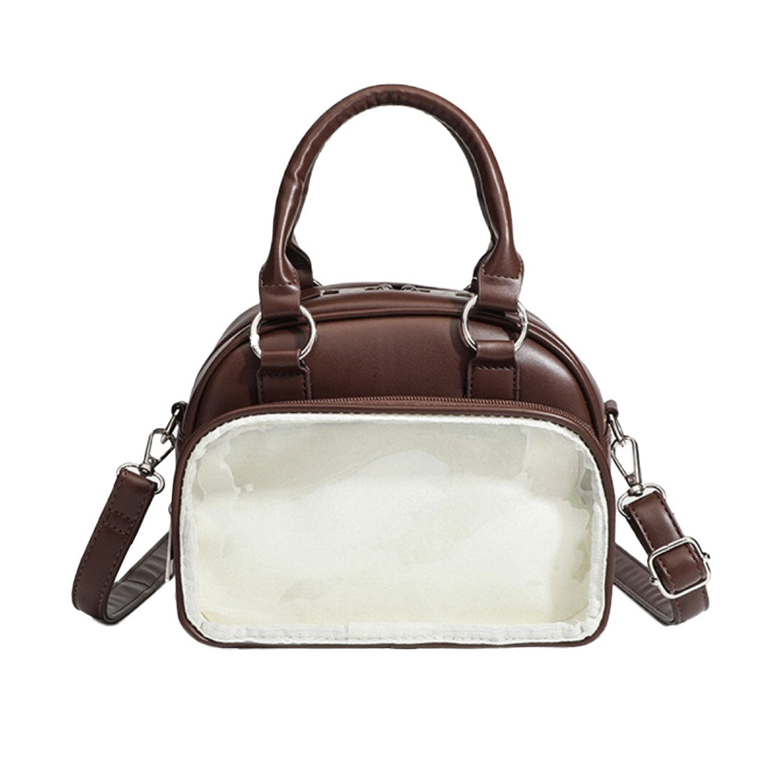 リアルスタイル REAL STYLE 痛バッグ ショルダーバッグ ミニリュック ボストン 痛バ 小さめ ミニ痛バ おしゃれ ハンドバッグ 缶バッジ クリア 透明 レディース 軽い 推し活 3way フェイクレザー (ブラウン) ブラウン