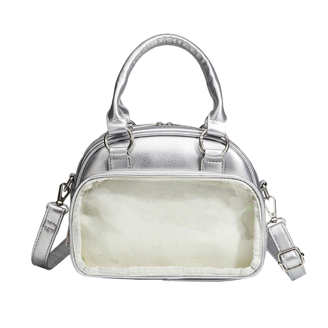 リアルスタイル REAL STYLE 痛バッグ ショルダーバッグ ミニリュック ボストン 痛バ 小さめ ミニ痛バ おしゃれ ハンドバッグ 缶バッジ クリア 透明 レディース 軽い 推し活 3way フェイクレザー (シルバー) シルバー