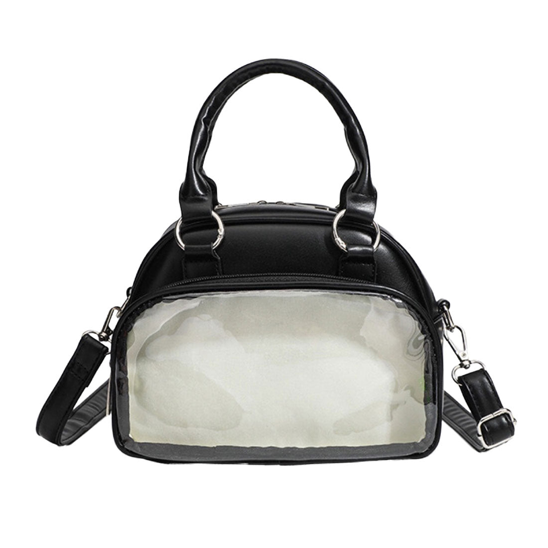 リアルスタイル REAL STYLE 痛バッグ ショルダーバッグ ミニリュック ボストン 痛バ 小さめ ミニ痛バ おしゃれ ハンドバッグ 缶バッジ クリア 透明 レディース 軽い 推し活 3way フェイクレザー (ブラック) ブラック