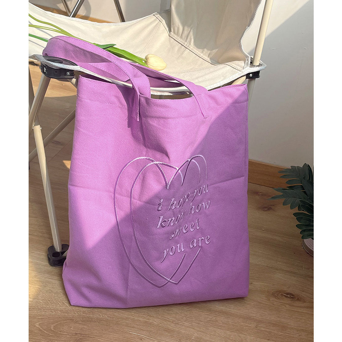 リアルスタイル REAL STYLE トートバッグ レディース A4 B4 大きめ 大容量 帆布 キャンバス 軽い 軽量 肩掛け 手提げ マチ付き マチ広 推し活 ハート 刺繍 (パープル) パープル