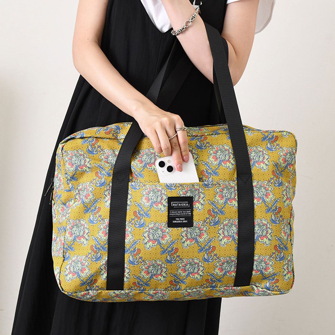 リアルスタイル REAL STYLE aristella アリステラ e.e.p. ボストンバッグ レディース 軽量 大容量 折りたたみ 旅行 マチ広 肩掛け トート ラタイデア 18L (フラワー×イエロー) フラワー×イエロー