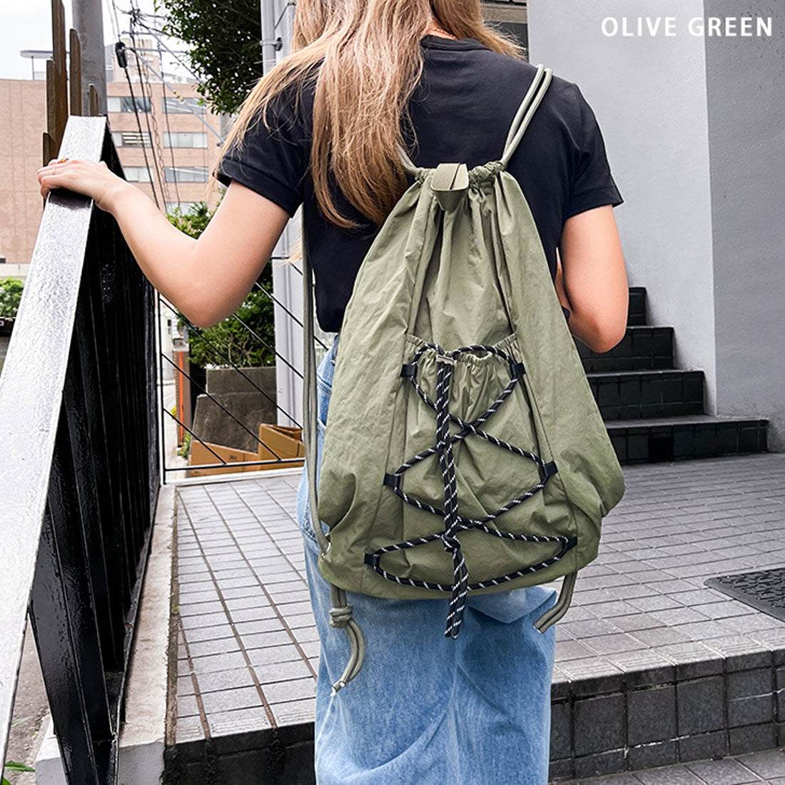 リアルスタイル REAL STYLE ナップサック リュック おしゃれ ナイロン 大きめ レディース メンズ 大容量 a4 軽い 15L ナップザック 撥水 通勤 通学 スポーツ (カーキベージュ) カーキベージュ