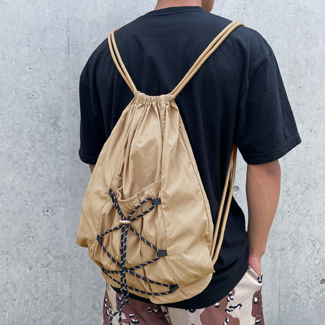 リアルスタイル REAL STYLE ナップサック リュック おしゃれ ナイロン 大きめ レディース メンズ 大容量 a4 軽い 15L ナップザック 撥水 通勤 通学 スポーツ (カーキベージュ) カーキベージュ