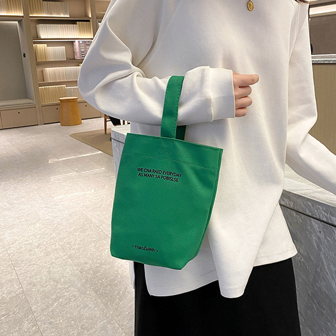 リアルスタイル REAL STYLE ハンドバッグ トートバッグ レディース 帆布 小さめ ミニ 軽量 バケツ型 縦型 ワンハンドル キャンバス おしゃれ 韓国 大人 カジュアル (グリーン) グリーン