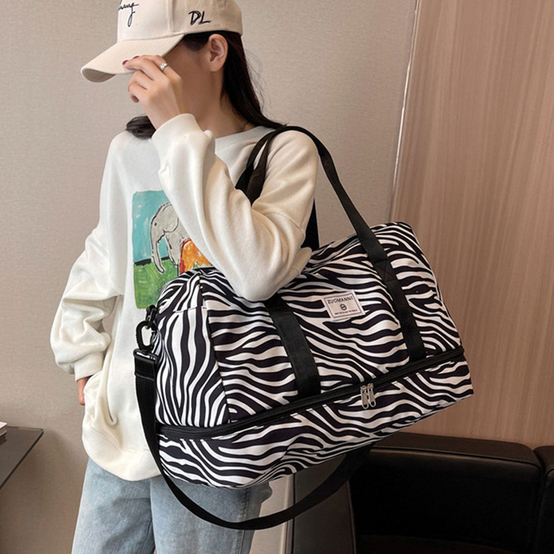 リアルスタイル REAL STYLE ボストンバッグ ボストンバック 大容量 ゴルフ 軽い ショルダー 2泊 1泊 折りたたみ キャリーオン (ビッグレオパード×ベージュ) ビッグレオパード×ベージュ
