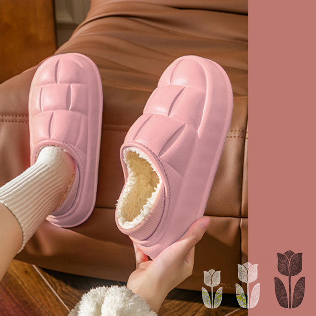リアルスタイル REAL STYLE 沙灘拖鞋 女士 厚底 毛絨 鞋子 懶人鞋 拖鞋 冬季 外穿 室內 有跟 鞋面鞋 輕量 防寒 保暖 暖和