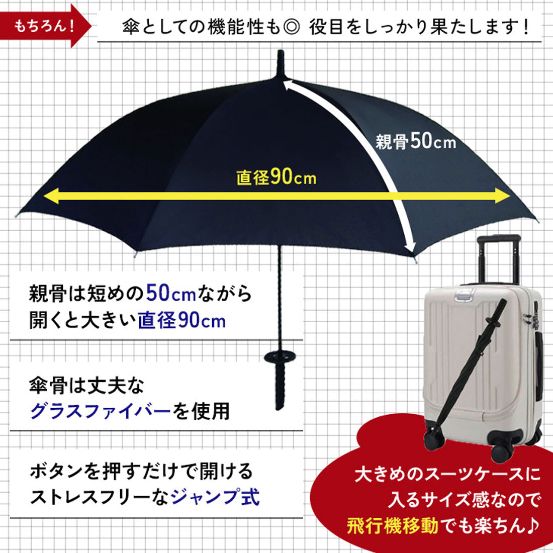 リアルスタイル REAL STYLE 雨傘 長傘 ジャンプ傘 日本刀風 50cm umbrella 侍 SAMURAI 忍者 NINJA 将軍 SHOGUN 日本 お土産 外国人 (ブラック) ブラック