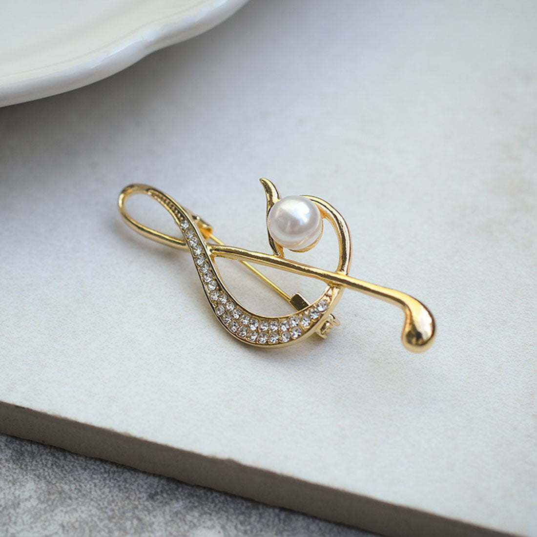 Real Style Brooch Pin Pearl Graduation Ceremony Fashion Entrance Ceremony Women's Accessories Gold Musical Note Rhinestone Wedding Music Recital Competition