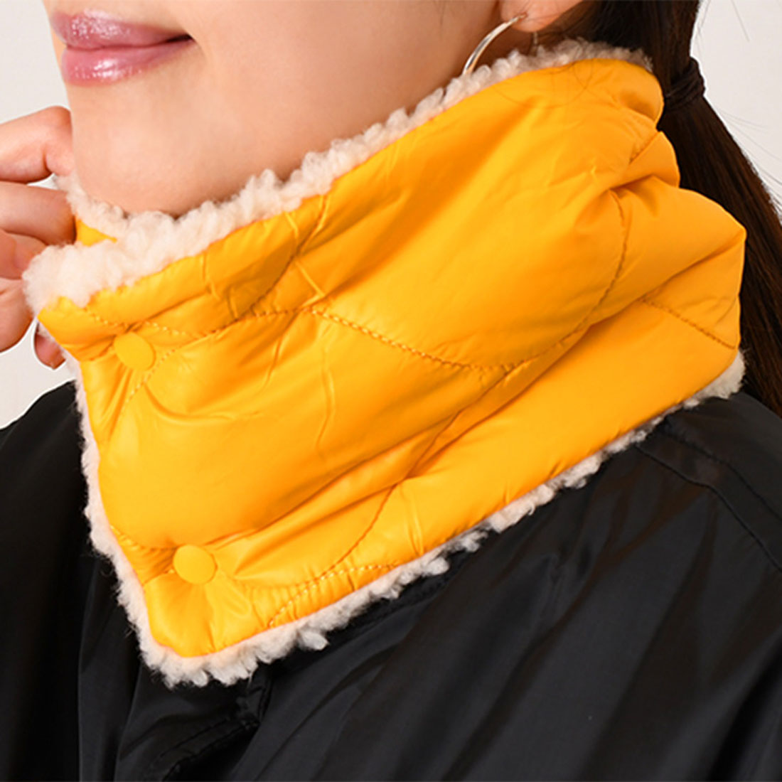 リアルスタイル REAL STYLE ネックウォーマー スヌード マフラー レディース メンズ キッズ 子供 ボタン ゴルフ 防寒 暖かい ファー ボア 中綿 キルティング 首