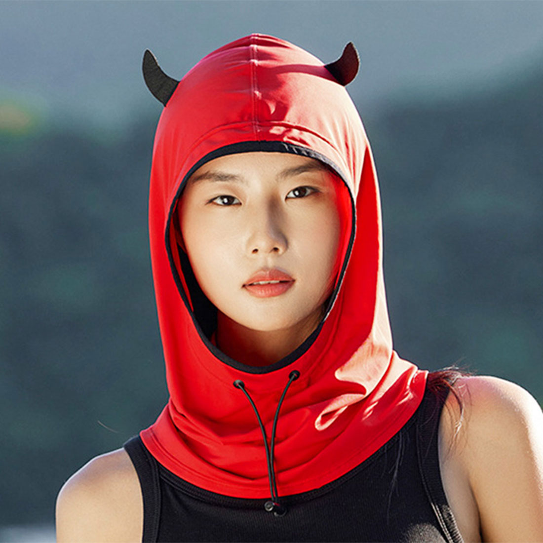 リアルスタイル REAL STYLE フェイスカバー フェイスマスク 日よけ帽子 レディース UVケア 接触冷感 夏 日焼け防止 紫外線対策 バラクラバ 薄手 ひんやり クール【返品不可商品】 (レッド) レッド