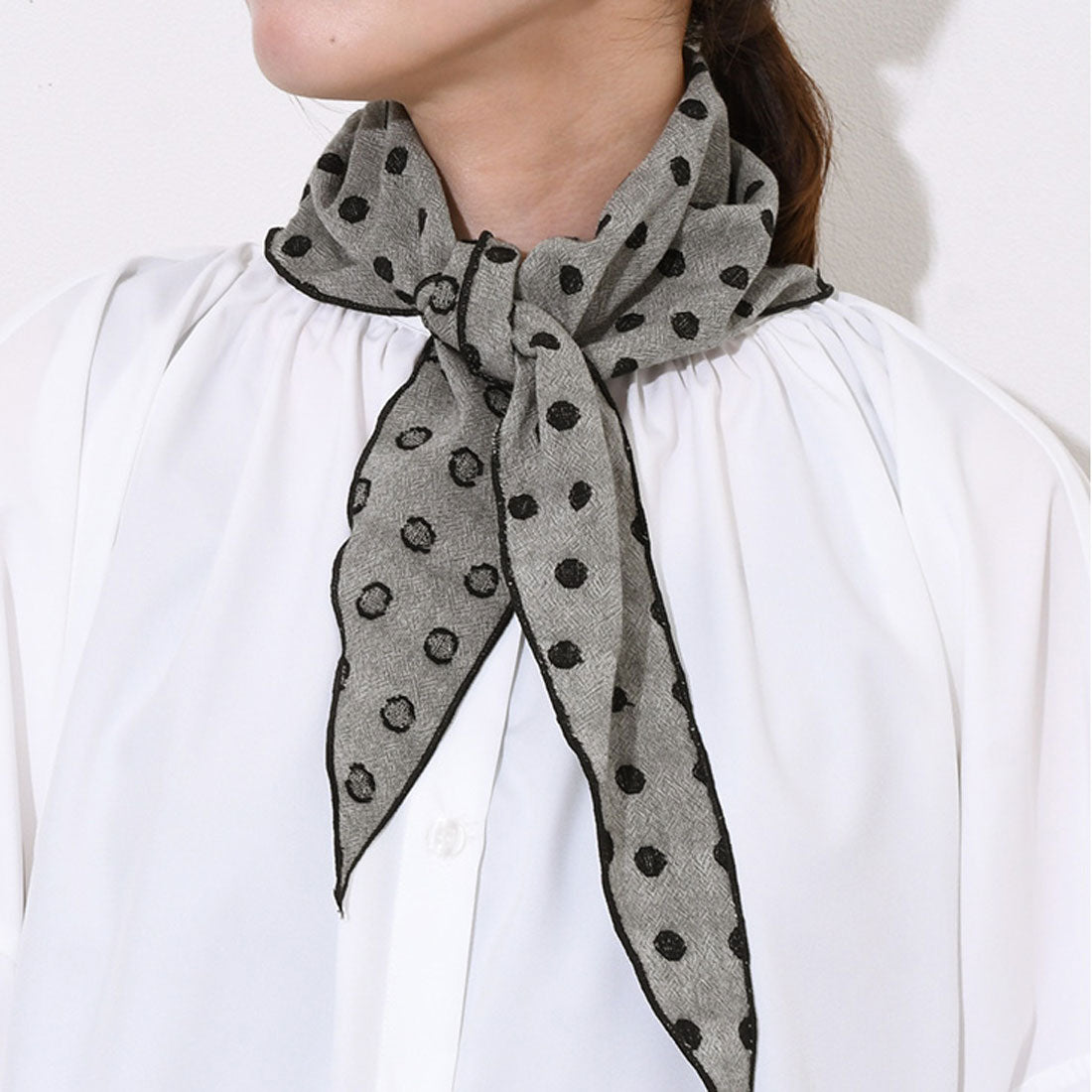 リアルスタイル REAL STYLE スカーフ ストール バンダナ ネックカバー 付け襟 つけ襟 レディース 夏 UV 紫外線 冷房対策 薄手 綿 コットン100% 三角 ドット (モカブラウン) モカブラウン