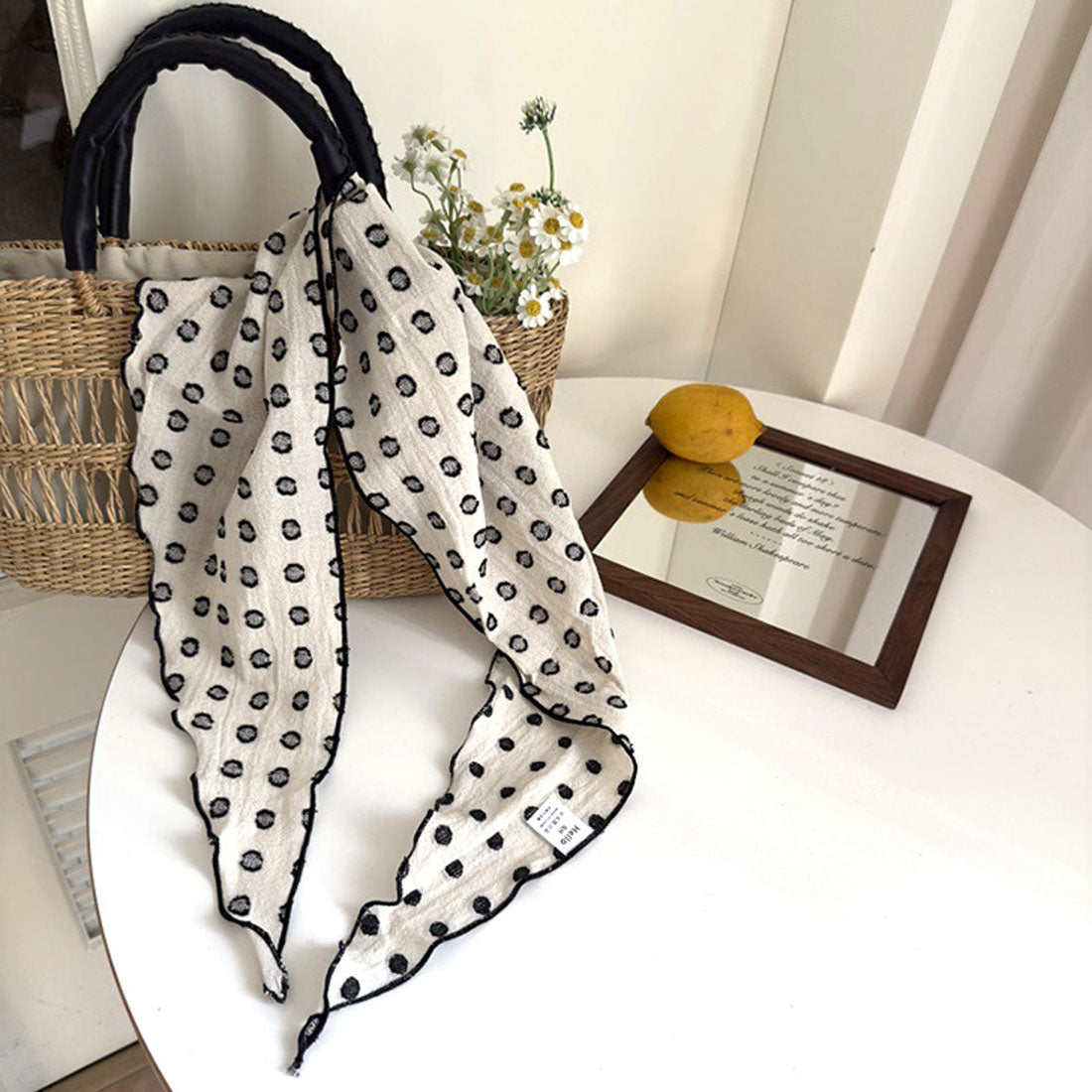 リアルスタイル REAL STYLE スカーフ ストール バンダナ ネックカバー 付け襟 つけ襟 レディース 夏 UV 紫外線 冷房対策 薄手 綿 コットン100% 三角 ドット (モカブラウン) モカブラウン