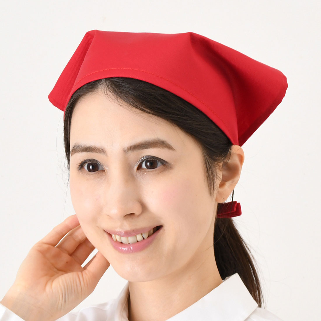 リアルスタイル REAL STYLE 三角巾 おしゃれ 子供 大人 黒 メンズ レディース バンダナ 学校 料理 キッチン エプロン 保育士 綿混 調理実習 紐 簡単 無地 (レッド) レッド