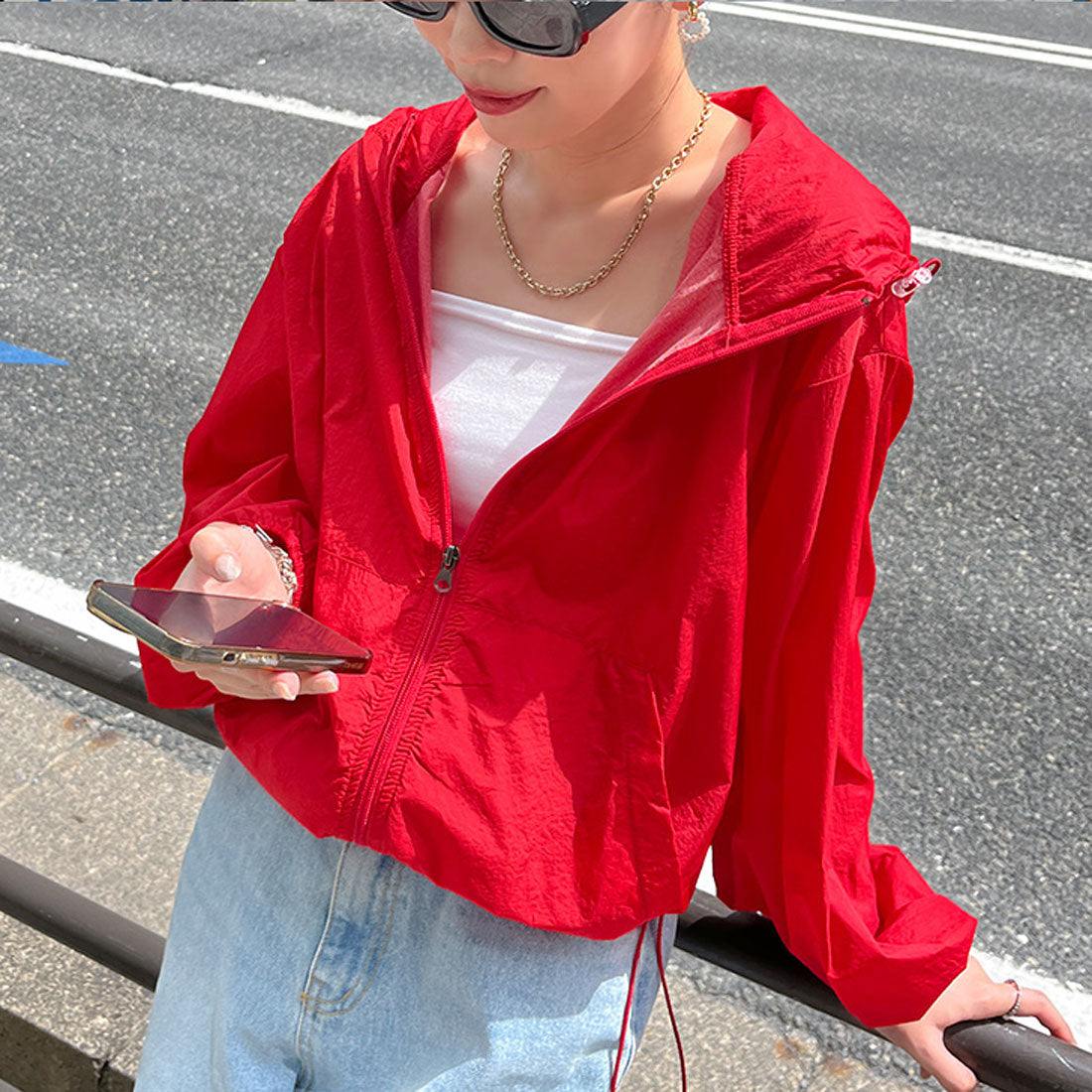 リアルスタイル REAL STYLE パーカー レディース 薄手 夏 撥水 長袖 レインコート レインウェア 雨具 前開き アウター ブルゾン ジャンパー 羽織り アウトドア (レッド) レッド