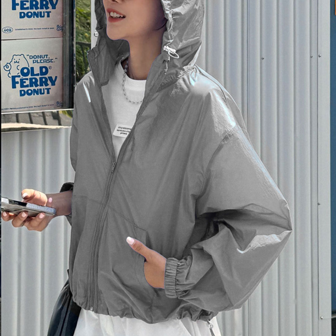 リアルスタイル REAL STYLE パーカー レディース 薄手 夏 撥水 長袖 レインコート レインウェア 雨具 前開き アウター ブルゾン ジャンパー 羽織り アウトドア (グレー) グレー